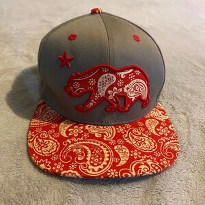 Vintage Top Level California Bear Paisley Snapback Hat Gray Red One Size Y2K
